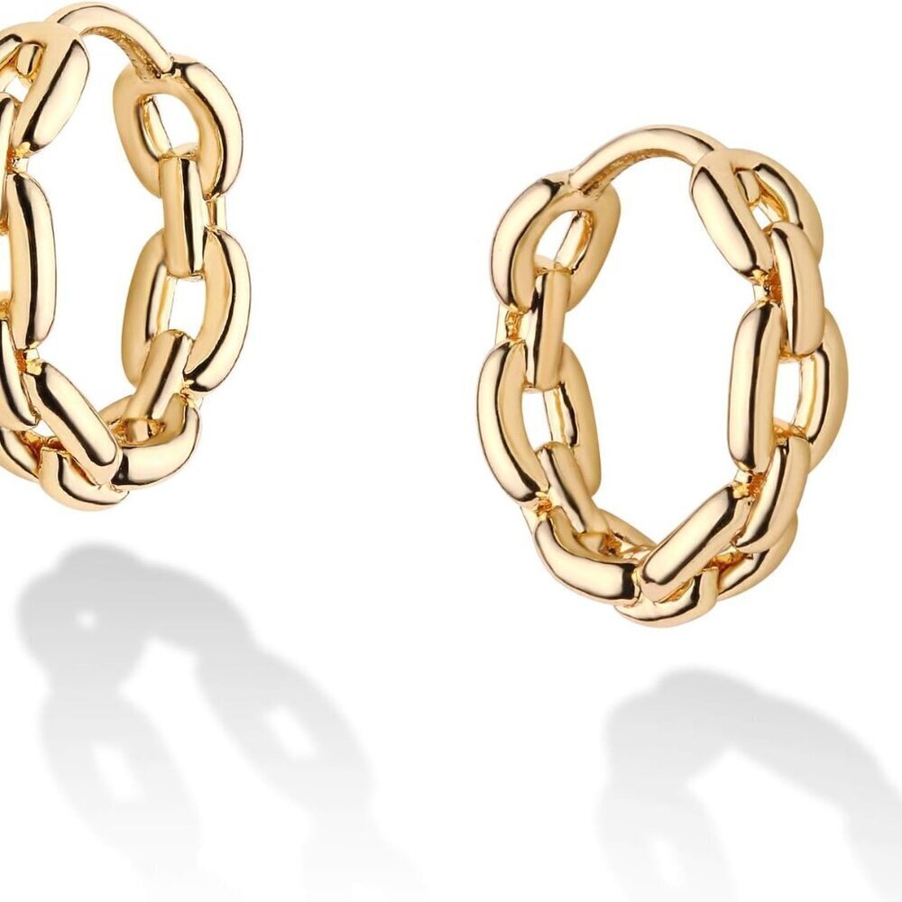 14K Gold Plated Huggie Earrings for Women Twisted Chain Hoop Jewelry Gift